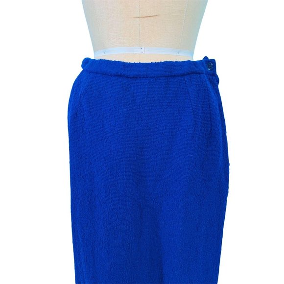 Vintage 60s Suit Set Womens Large Mod Blue Textured Top & Skirt Outfit - Picture 7 of 9